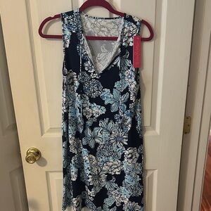 Lilly Pulitzer Navy Blue Floral V-Neck Sleeveless Mini Dress